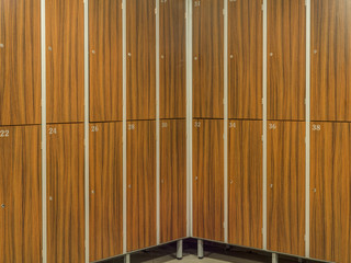 The row of wooden cabinets