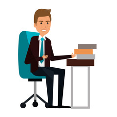 businessman in workplace avatar character icon vector illustration design