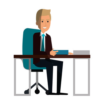 businessman in workplace avatar character icon vector illustration design