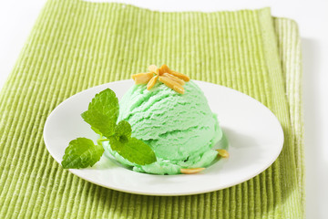Scoop of green ice cream