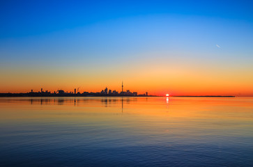 View of lake Ontario & Toronto city during sunrise