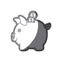 grayscale silhouette of moneybox in shape of pig with coins vector illustration