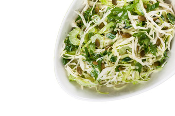 Coleslaw Cabbage Salad with Pumpkin Seeds. Selective focus.