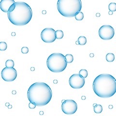 air water bubbles in blue color background on isolated white