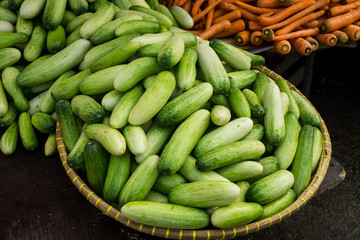 cucumber green in basket photo taken in bogor jakarta indonesia