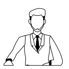 portrait character business man with suit outline vector illustration