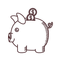 monochrome silhouette of moneybox in shape of pig with coins vector illustration