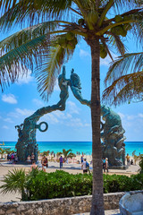 Famous Mermaid Statue at public beach in Mermaid Statue at Public Beach in Playa del Carmen /...