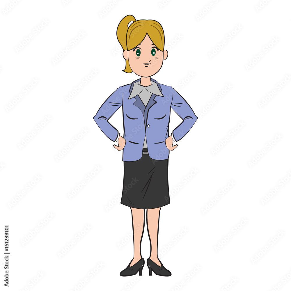 Wall mural cartoon character businesswoman standing with formal clothes vector illustration