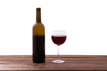 Red Wine bottle and glass on white background