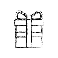 monochrome blurred silhouette of gift box with decorative ribbon in cross vector illustration