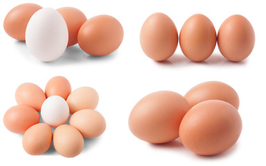 Eggs isolated on white background. Set or collection