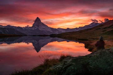 Stickers pour porte Nature Sonnenuntergang über dem Matterhorn, Zermatt, Schweiz
