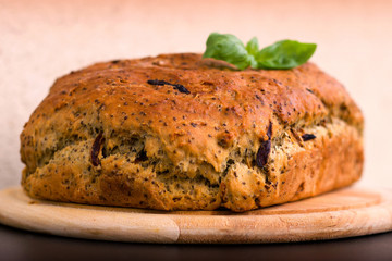 Fresh homemade bread on a wooden cutting board