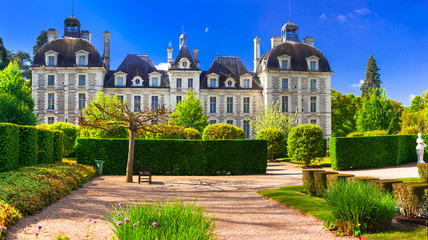 Elegant Cheverny castle, with beautiful gardens . Loire valley. France