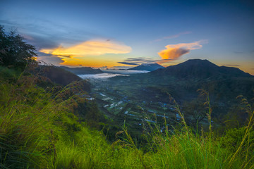Beautiful sunrise at mountain,Kintamani village,Bali,Indonesia