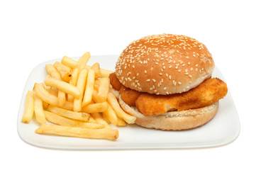 Fish burger and fries