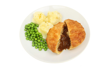 Meat pie potato and peas