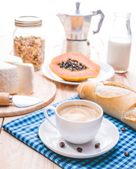 Traditional and healthy breakfast with espresso coffee