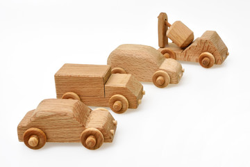 Miniature wooden cars
