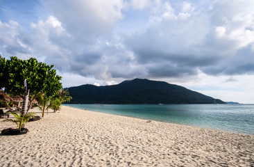 In front of view beach, forest in the mountain, included sea, sand and sky