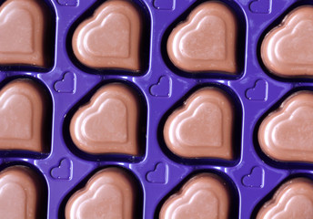 Chocolate hearts , close up