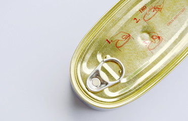 tin food canned with opener inform on white background