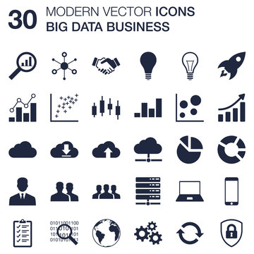 Set of 30 quality icons about big data business technology