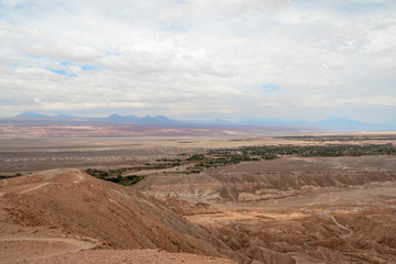 Fototapeta na wymiar Aerial view of San Pedro de Atacama valley from Pukara de Quitor ruins - Atacama Desert, Chile