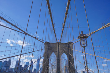 Amazing Architecture in New York - the famous Brooklyn Bridge- MANHATTAN / NEW YORK - APRIL 1, 2017