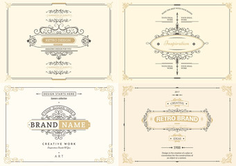 Monogram creative cards template with flourishes ornament elements. Elegant design for cafe, restaurant, heraldic, jewelry, fashion