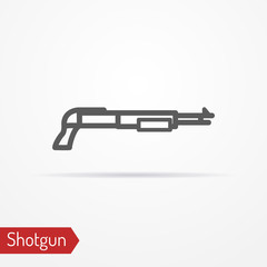 Abstract isolated shotgun icon in line style with shadow. Typical police special forces or hunter weapon. Military vector stock image.