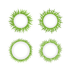 Round grass frame. Set of four isolated organic borders.