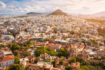 Fotobehang Het uitzicht over de stad Athene in het zonlicht © Yugan