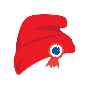 Phrygian cap also known as red liberty hat with red white and blue cockade.