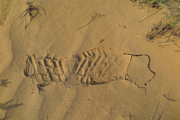 Jogging shoe footprint on the dune sand