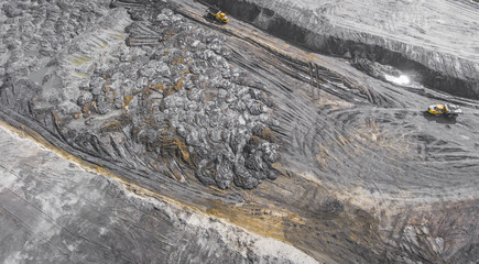 Aerial view over the building materials processing factory. Sand mine. View from above.