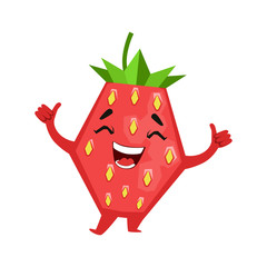 Laughing funny strawberry. Cute cartoon emoji character vector Illustration