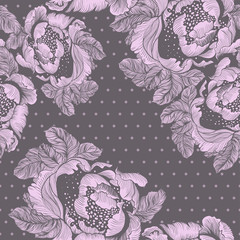  Peonies. Vector background. Abstract wallpaper with floral motifs.  Seamless pattern. Wallpaper. 