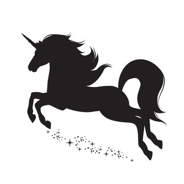 Fototapeta Silhouette of magical unicorn.  Hand drawn, isolated on white background. 