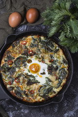 Frittata with potatoes, nettles and pepper