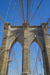 Fototapeta na wymiar Brooklyn Bridge New York - a famous landmark- MANHATTAN / NEW YORK - APRIL 1, 2017