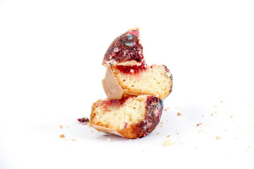 pieces of a cupcake filled with sweet fruit jelly