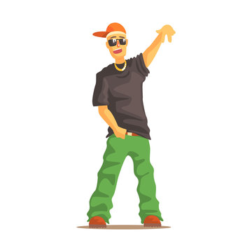 Rapper Man Dressed In Rappers Style Clothing, Colorful Character Vector Illustration