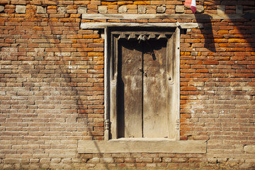 Fototapeta na wymiar The country art of door, window and wall at Patan city in Nepal, after earthquake.