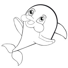 Coloring book  cute cartoon dolphin.  Vector clip art for children.
