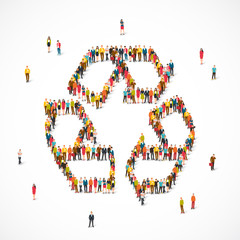 Large group of people in the sign of recycling
