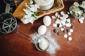 Fototapeta na wymiar flour powder and bakery ingredients