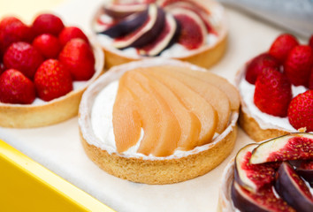 Closeup of fig tart dessert tray assorted