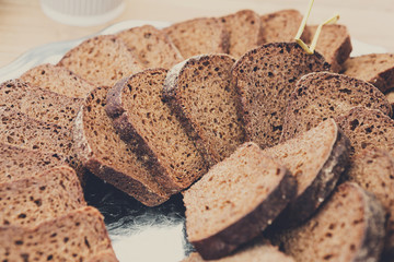 Bakery concept. Plenty of sliced bread background